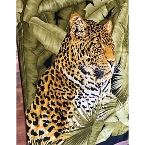 Vintage Scarf Hanky Tiger Animal Print Gold Black Cotton‎ Hippie 1980s